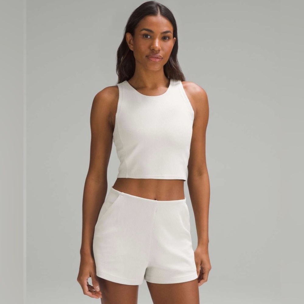 Lululemon Ribbed Softstreme Cropped Tank Top, Bone, 12